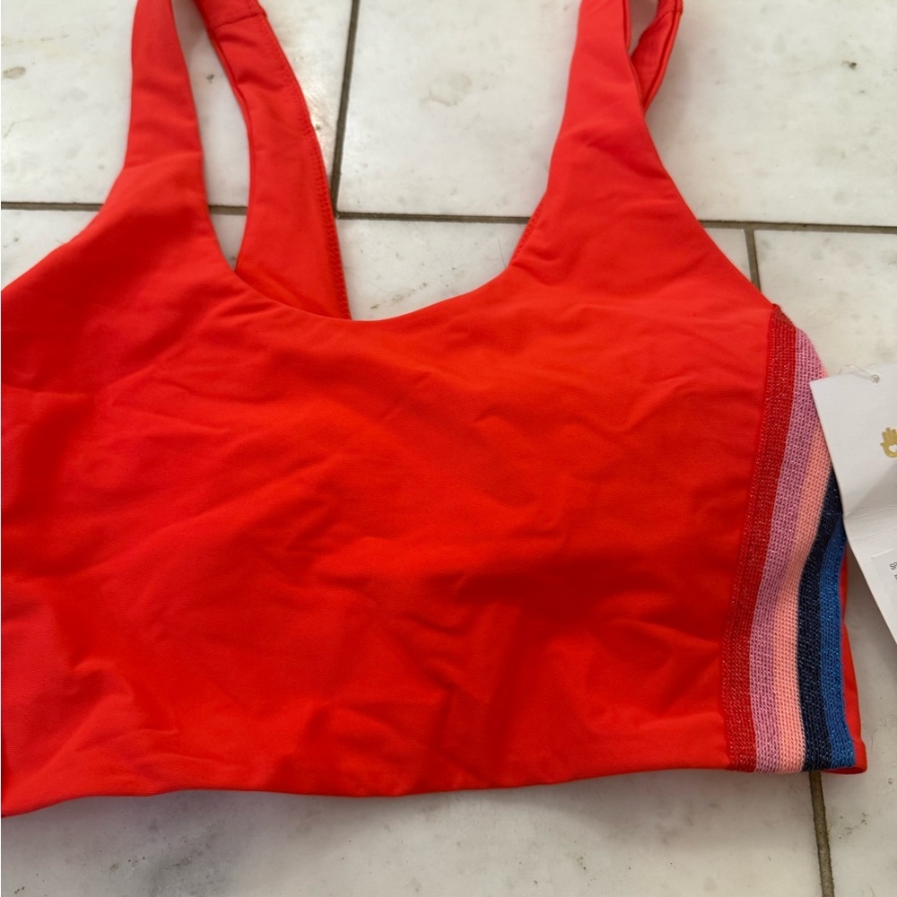 Spiritual Gangster Red Sports Bra with Striped Detail